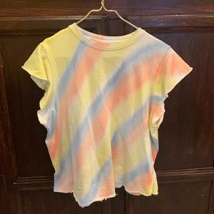 *3/$10* Tie dye rainbow ruffle sleeve terry tee XL